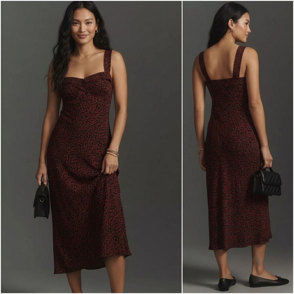 Reformation Tancy Midi Dress Red black Pattern size 2